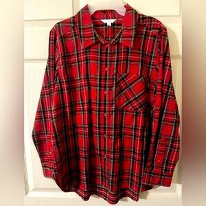 Classic Red Cotton Plaid Buttoned Shirt size Large 100% cotton